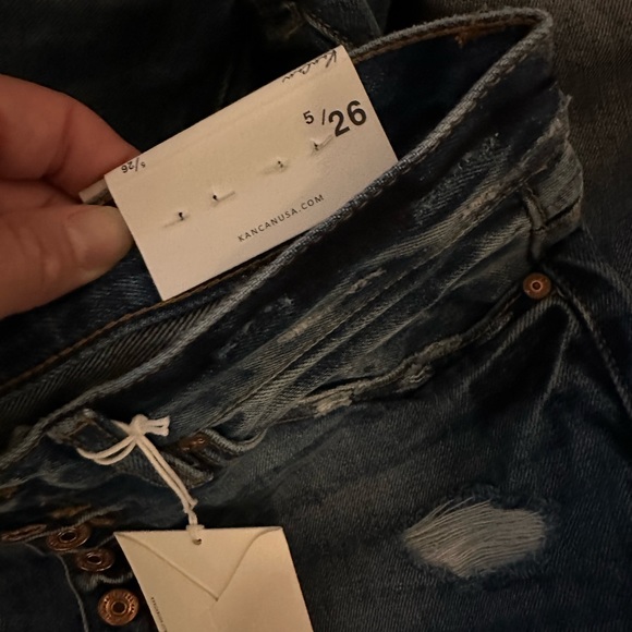 KanCan Medium Wash High Rise Distressed Knee Jeans Wide Leg - Picture 2 of 11